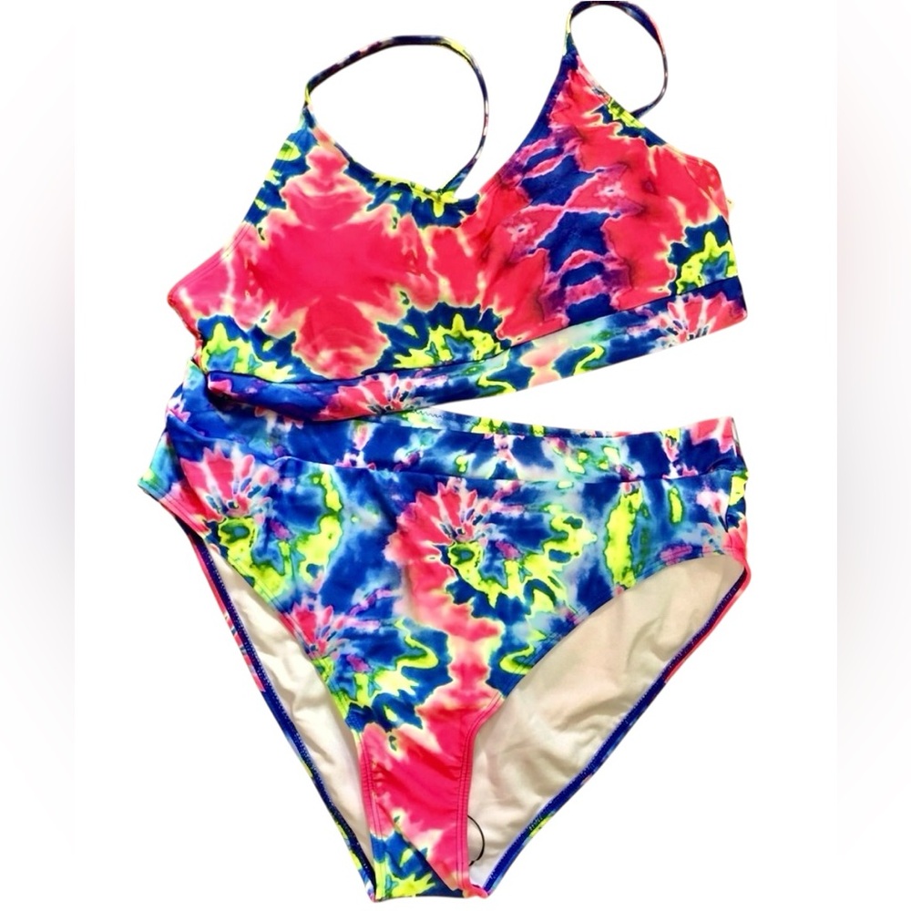 SHEIN Tie-Dye Bikini Set - Pink, Blue, Green